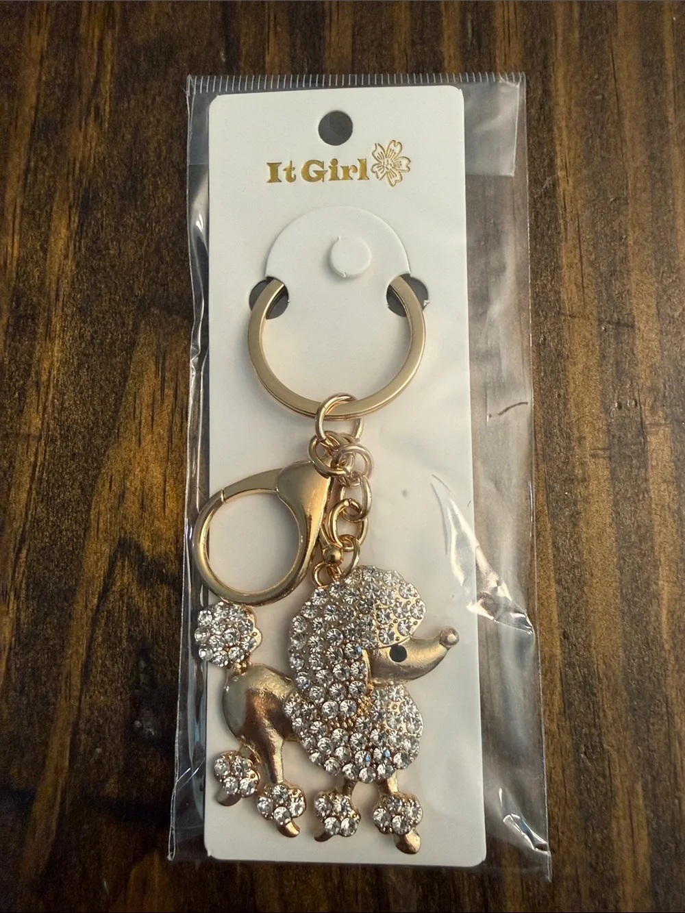 Gold-tone Rhinestone Poodle Keychain Charm